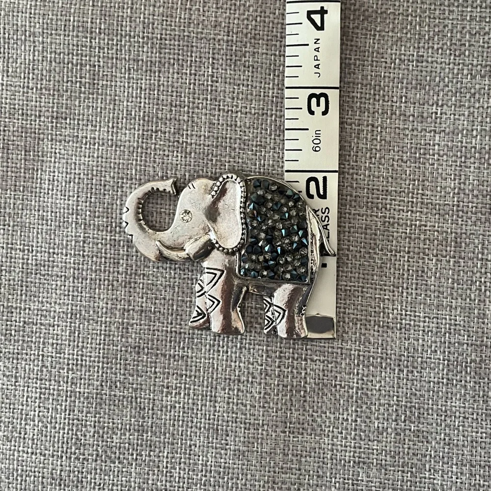 Vintage Elephant Pendant Silver Tone with Black Rhinestones & Tribal Leg Design